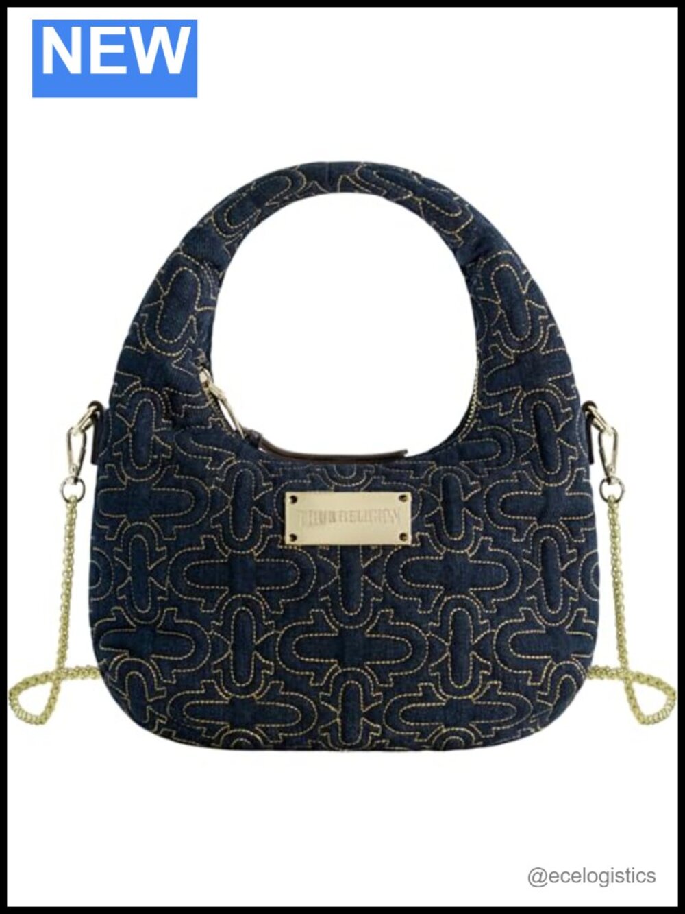 Quilted Denim Hobo Bag with Adjustable Strap, Handbag Purse